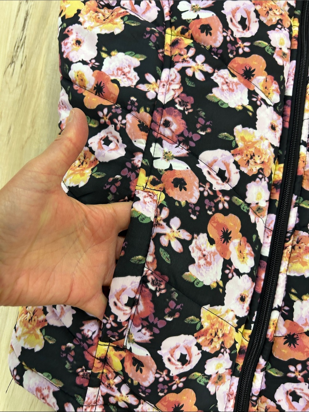 Hannah Black Quilted Vest with Pink, Orange & Yellow Floral Print image 2
